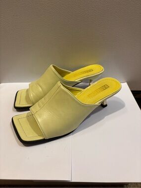 Yellow Leather Open-Toe Mule Heels for Women